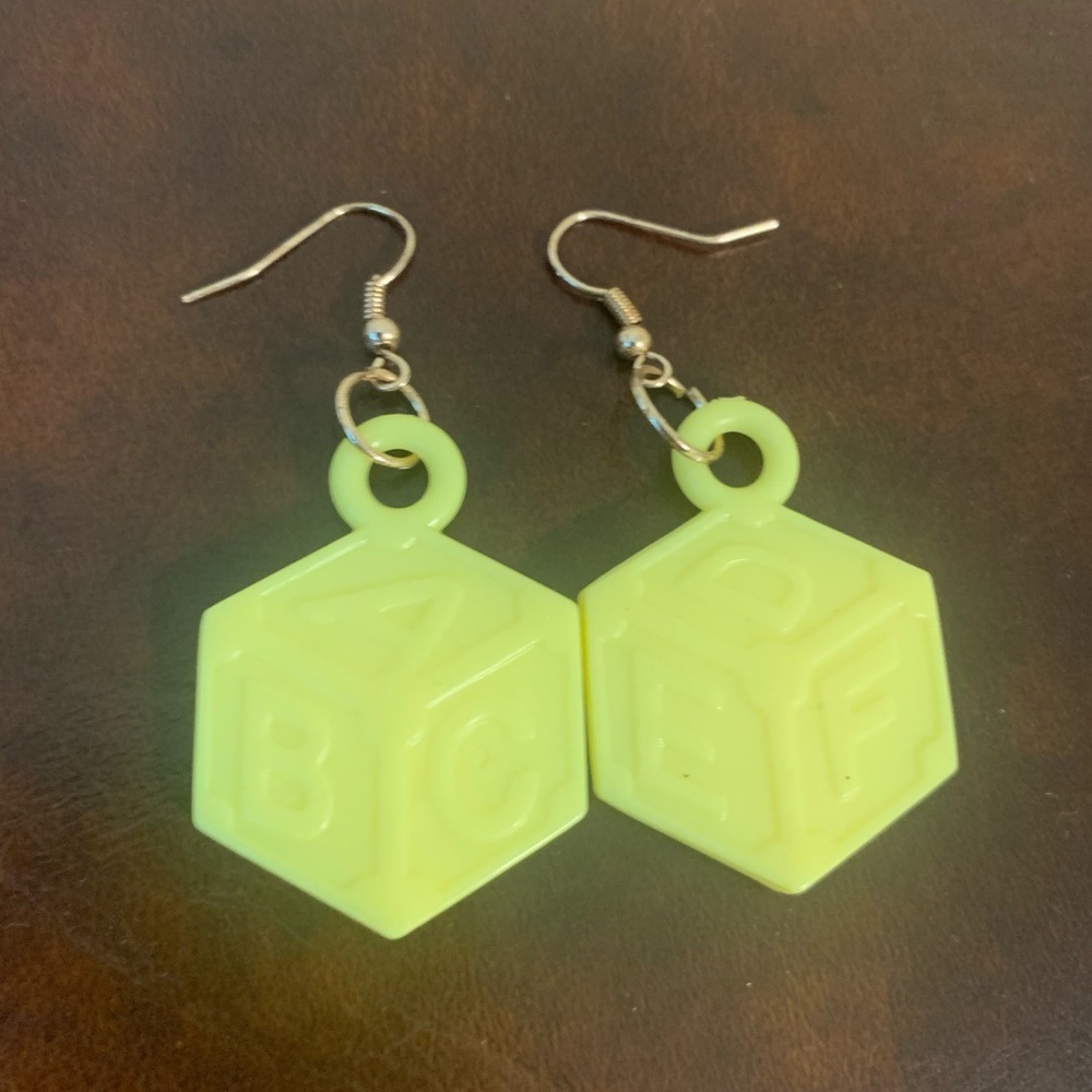handmade yellow ABC Block earrings